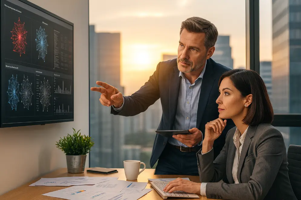 Abstract AI career banner with teal/gold circuits forming head silhouette