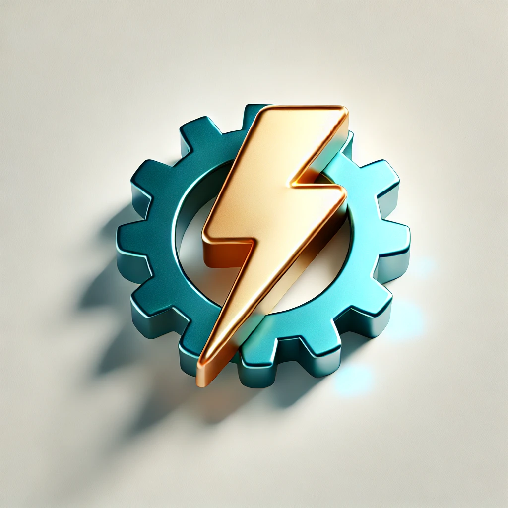 Gold lightning bolt over teal gear icon