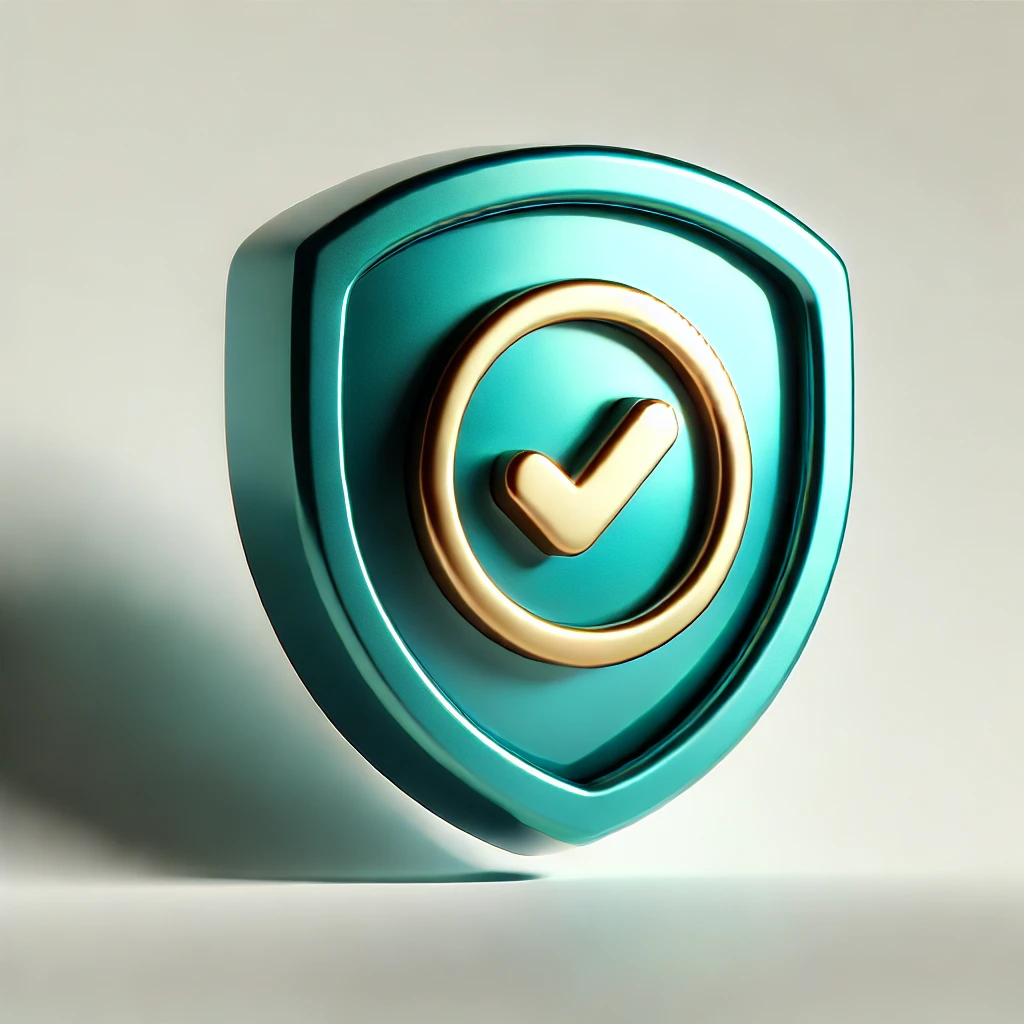 Teal shield with gold checkmark icon