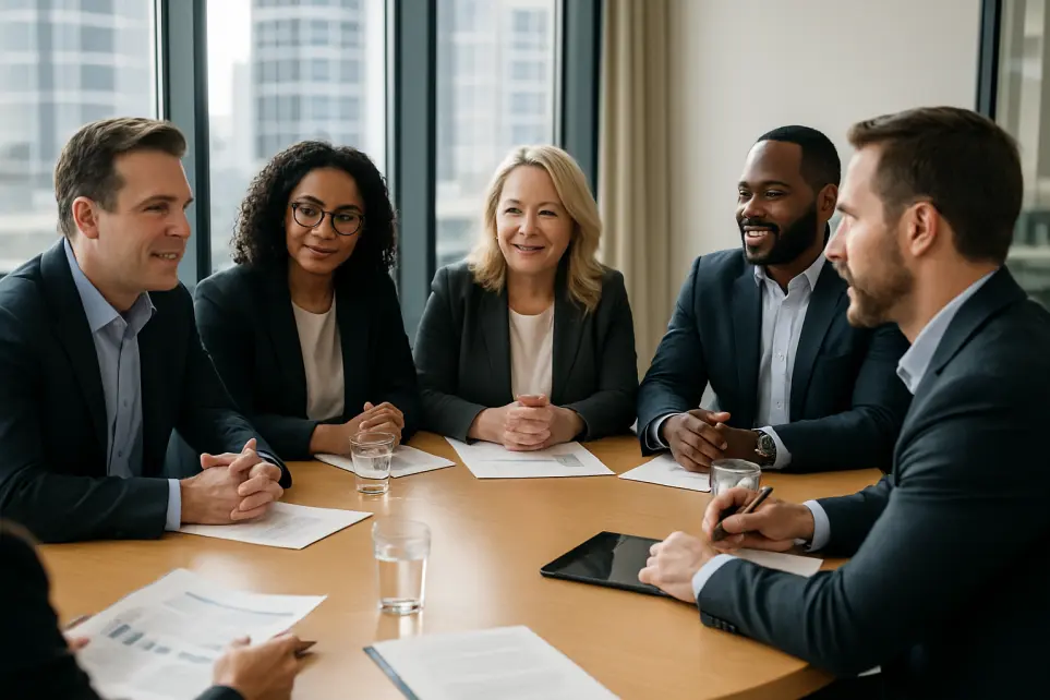 Human and AI silhouette overlooking a modern skyline symbolizing Human–AI collaboration